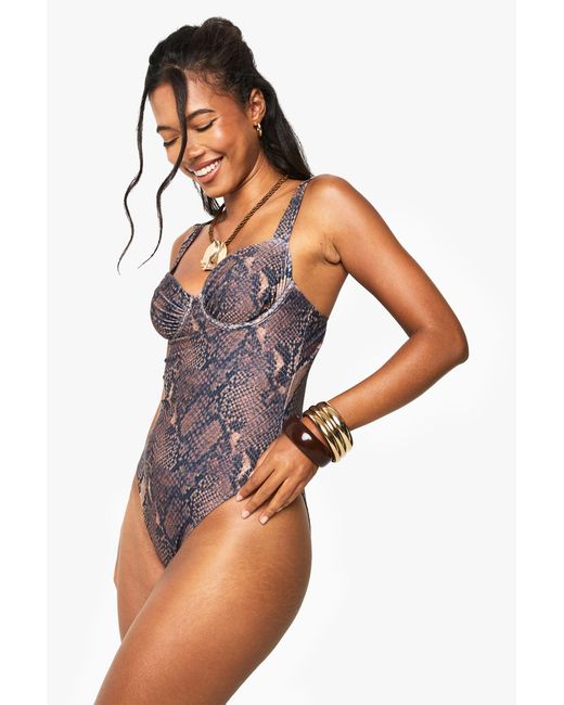 Boohoo Multicolor Swimwear Essentials Snake Print Underwired Swimsuit