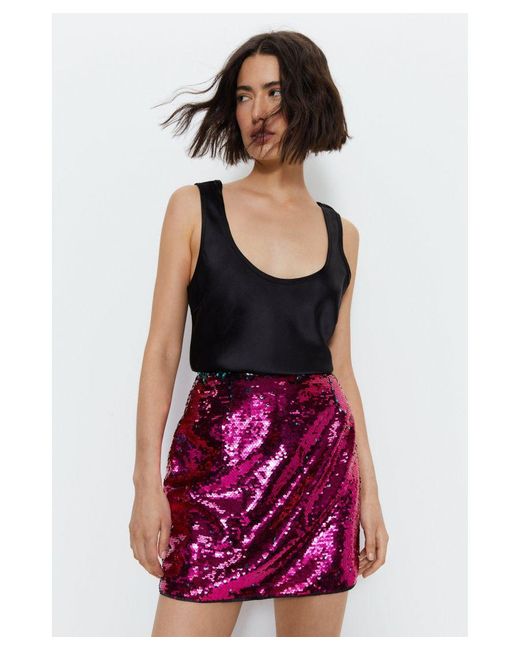 Warehouse Purple Premium Sequin Mini Skirt