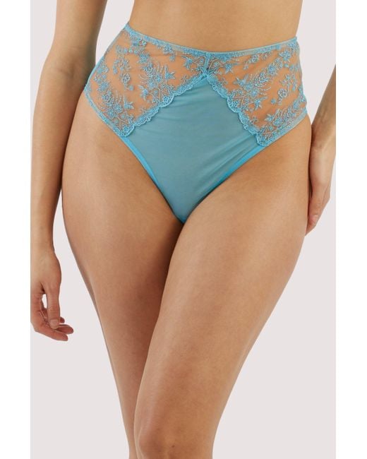 Playful Promises Blue Cassia Floral Embroidery High Waisted Thong Cotton