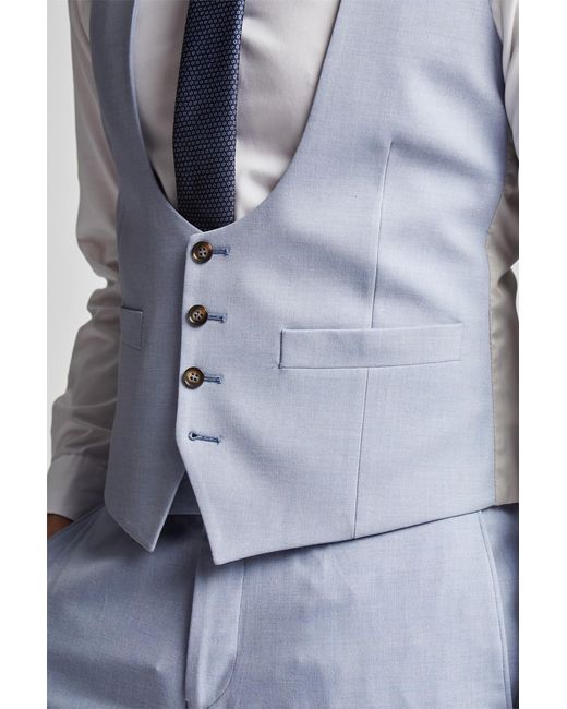 Antique Rogue Blue Single Breasted Sleeveless Five Button Scoop Neck Plain Slim Fit Suit Waistcoat for men