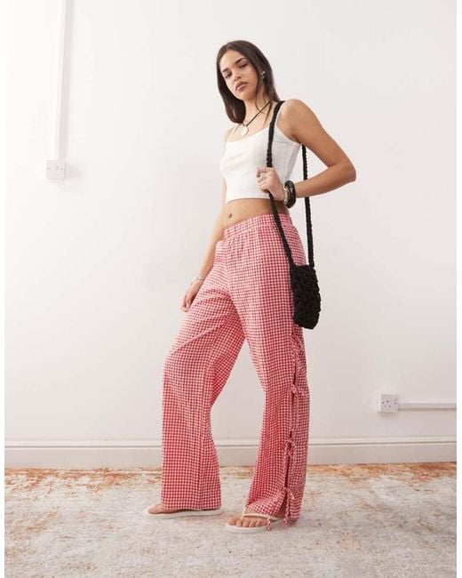 Noisy May Pink Wide Leg Side Tie Detail Trousers