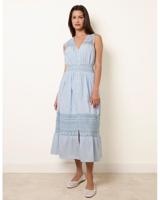 Blue Vanilla Blue Crochet Insert Button Midi Dress