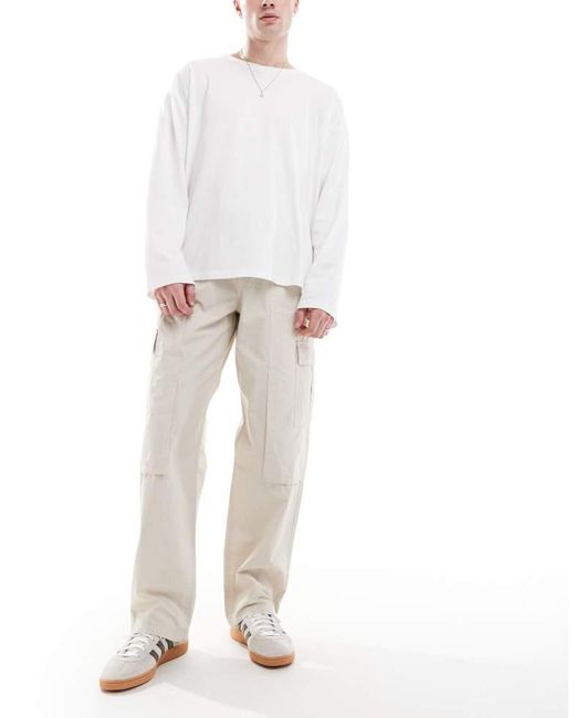 ASOS White Baggy Pull On Cargo Trousers for men