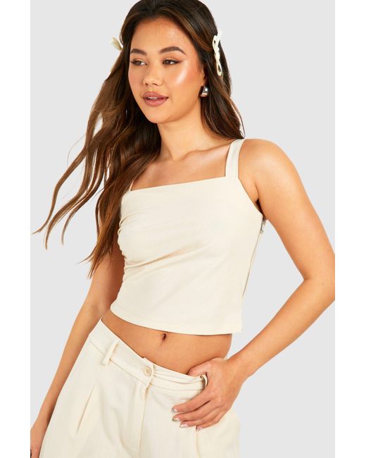 Boohoo White Pinstripe Drape Shoulder Square Neck Top
