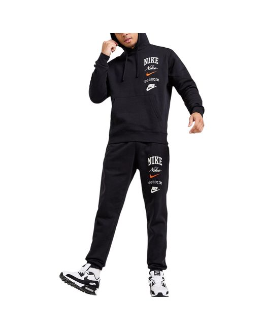 Nike Black Club Tracksuit Pullover Long Sleeve Fleece Embroidered Set Cotton for men