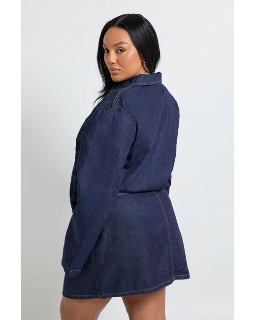 Boohoo Blue Plus A-Line Denim Skirt