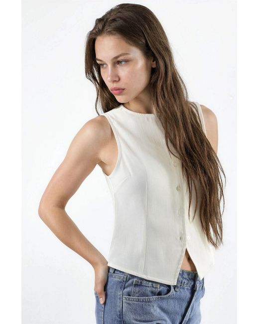 Hiccup White Buttoned Sleeveless Top