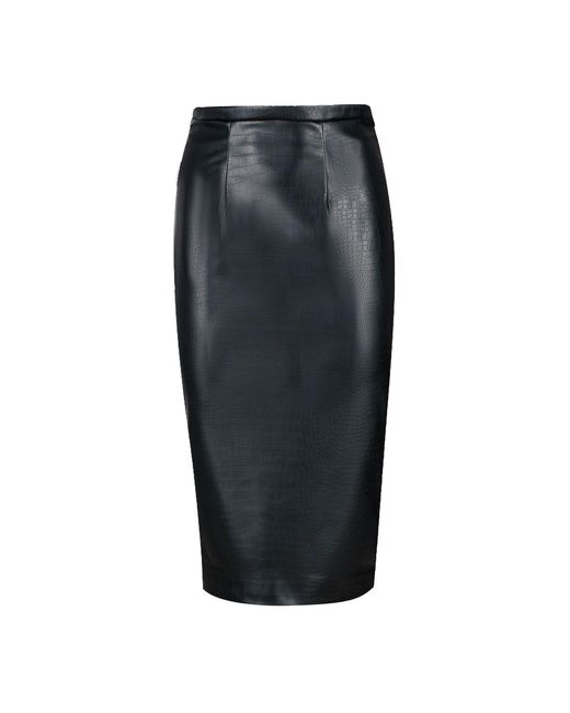 Conquista Gray Faux Croc Leather High Waist Pencil Skirt