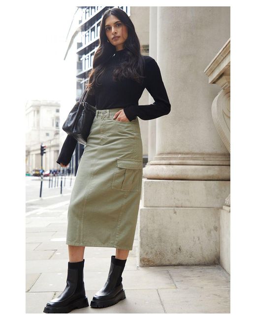 Threadbare Green 'Foxtrot' Maxi Cargo Skirt Cotton
