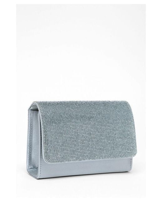 Quiz Gray Light Satin Diamante Clutch Bag
