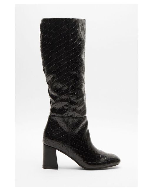 Quiz Black Faux Leather Textured Knee High Boots