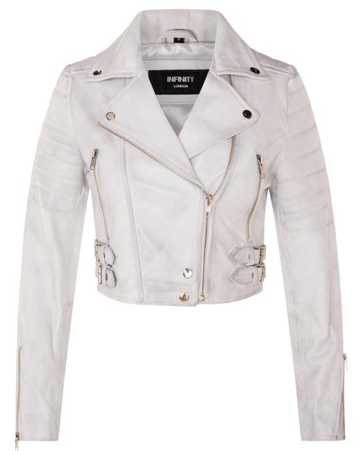 Infinity Leather White Brando Cropped Jacket-Longtown