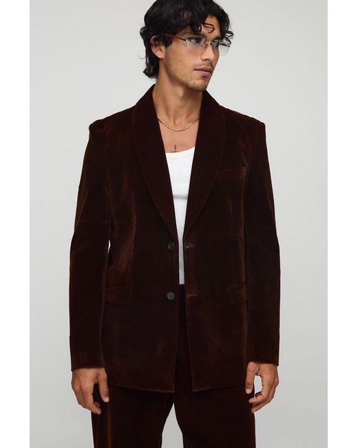 BoohooMAN Brown Relaxed Fit Shawl Collar Velour Blazer for men