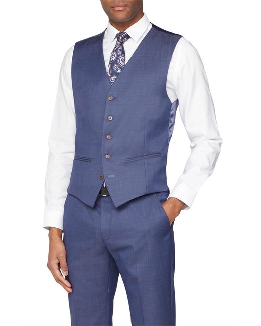 Scott Blue Single Breasted Five Button V-Neck Plain Tailored Suit Waistcoat for men
