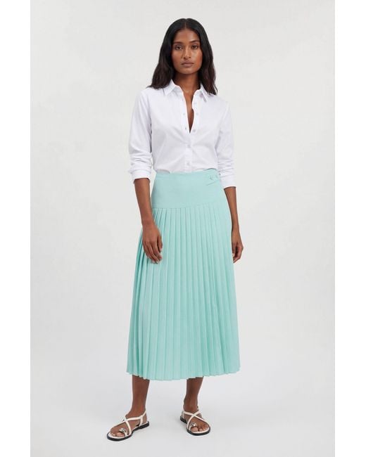 Karen Millen Blue Satin Tux Tailored Pleated Skirt