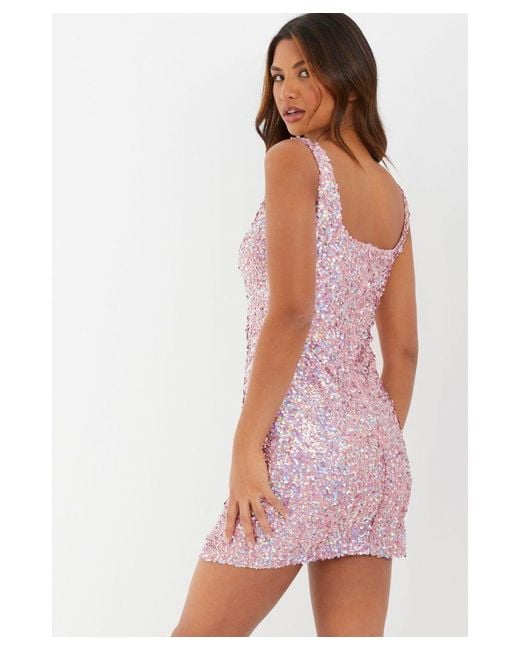 quiz pink sequin dress Quiz Pink Iridescent Sequin Bodycon Mini Dress