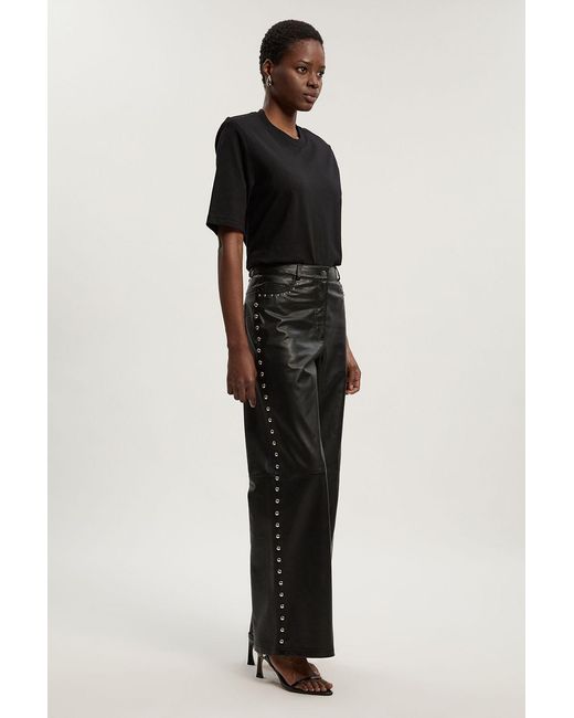 Karen Millen Blue Studded Leather Wide Leg Trouser