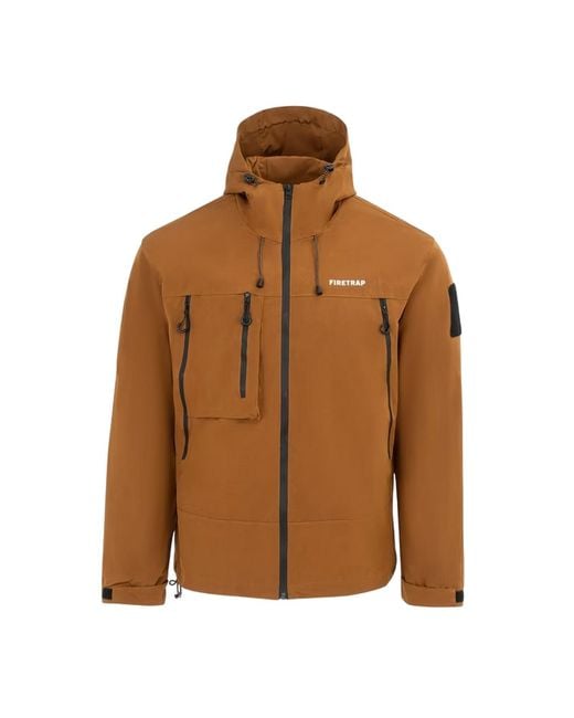 Firetrap Brown Windproof Hooded Windbreaker for men