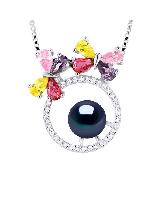 Diadema Blue Butterfly Necklace Freshwater Pearl Round 8-9 Mm 925