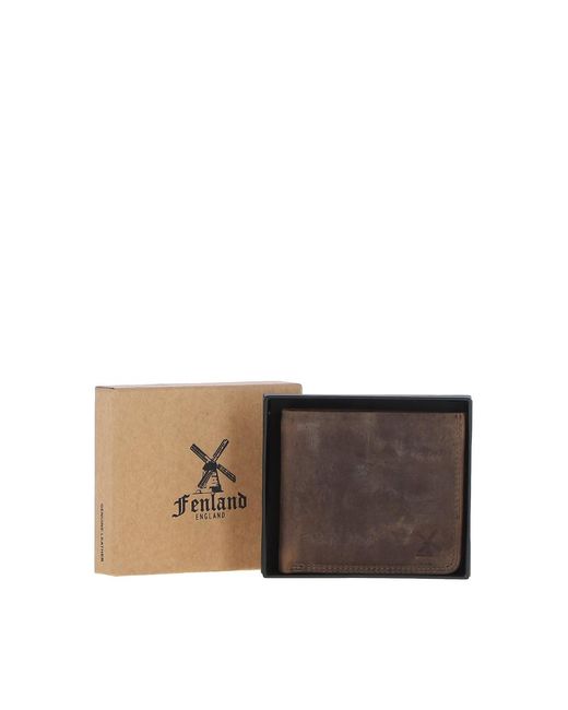 Fenland Sheepskin Brown Real Leather Classic 8 Card Billfold Wallet for men
