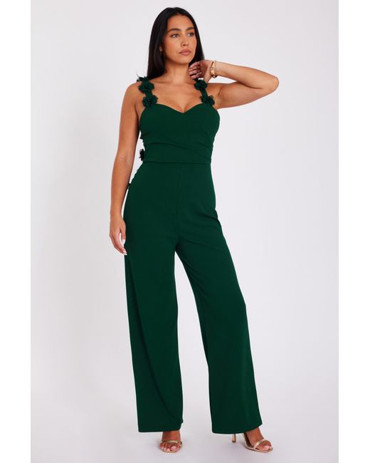 Quiz Green Bottle Floral Strap Jumpsuit