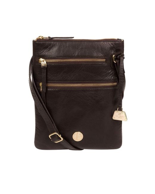 Pure Luxuries Black 'gardenia' Dark Brown Leather Cross Body Bag