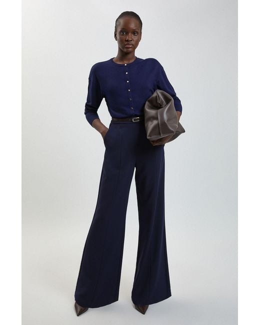 Karen Millen Blue Forever Viscose Blend Knitted Stitch Detail Balloon Sleeve Cardigan
