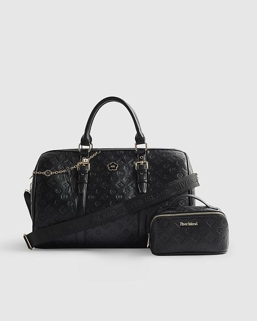 River Island Black Barrel Bag Bundle Embossed Monogram Pu