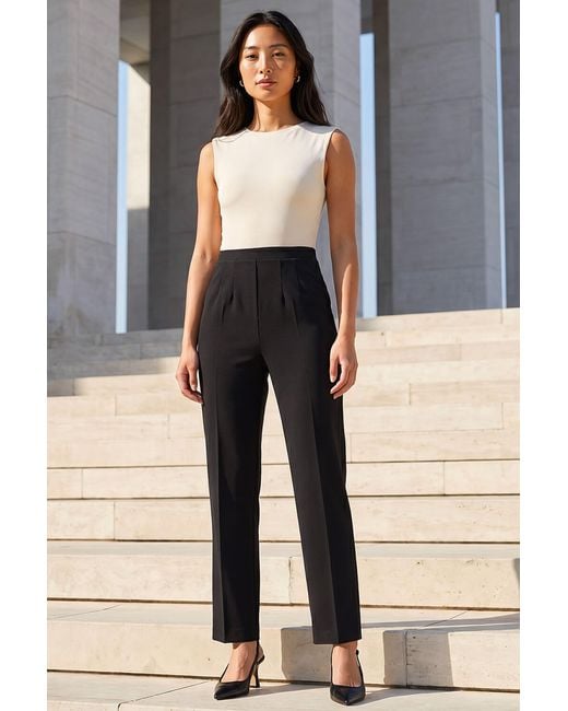 Roman Black Petite Straight Leg Ponte Stretch Trouser