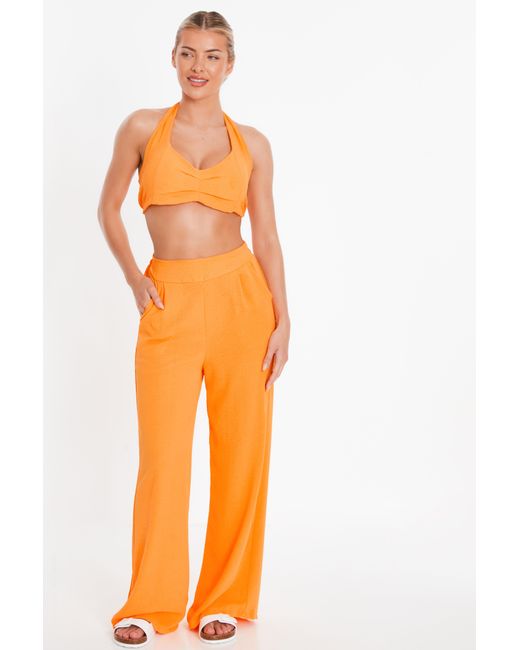 Quiz Orange Wide Leg Trousers Viscose