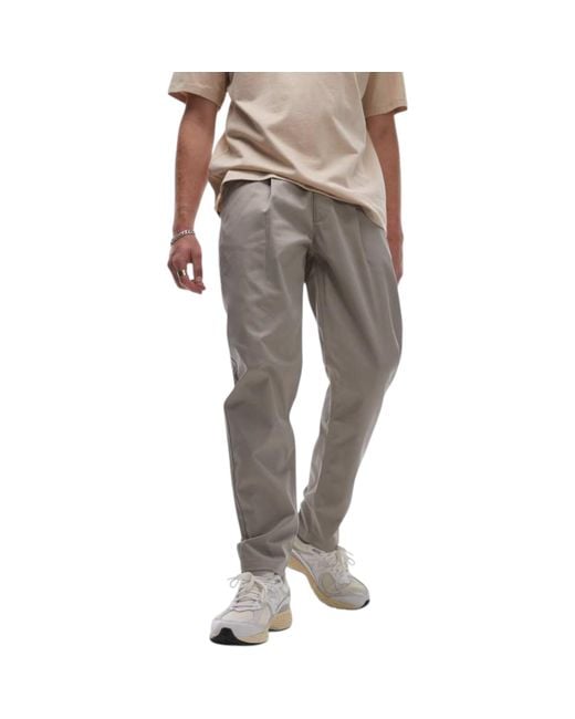 Topman Gray Chino Pant Tapered Fit Textured Soft Cotton Twin Pleat Trouser for men