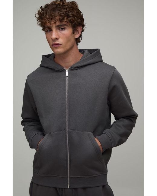 BoohooMAN Gray Essential Regular Fit Zip Through Hoodie for men