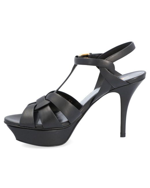 Saint Laurent Black Tribute Platform Sandals Calf Leather