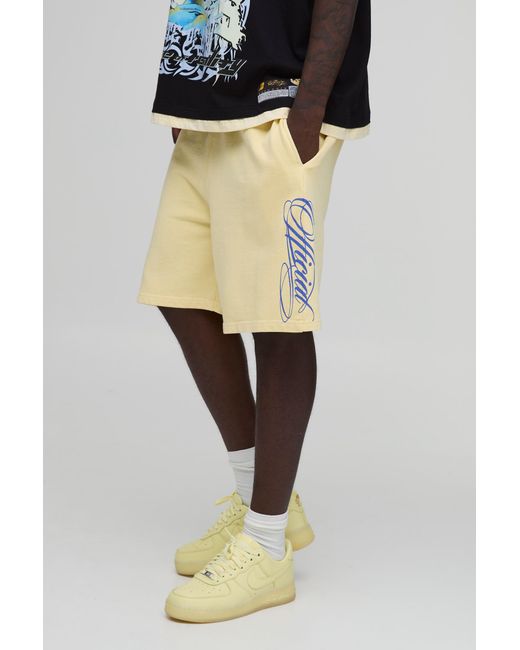 BoohooMAN Black Regular Fit Slogan Washed Loopback Jersey Short for men