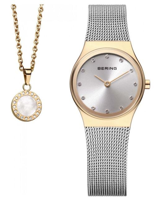 Bering Time Gray 12924-001G Ladies Classic Watch And Necklace Gift Set