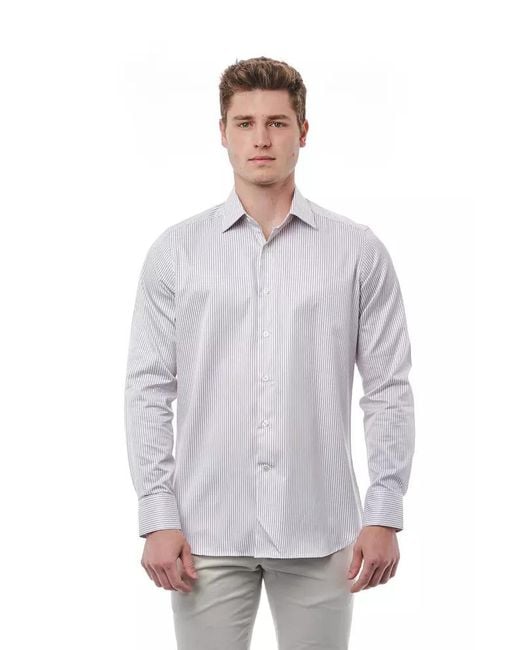 Bagutta White Slim Fit Striped Dress Shirt for men