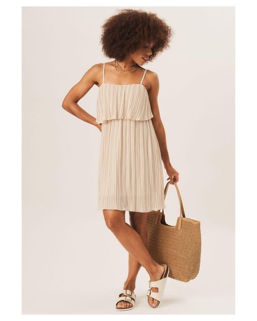 Gini London Natural Strappy Layered Top Pleated Mini Dress