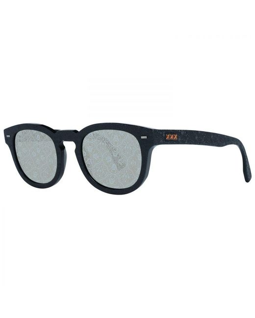 Zegna Black Round Mirrored Sunglasses for men