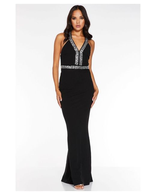 Quiz Black Embellished Cross Back Fishtail Maxi Dress