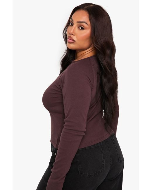 Boohoo Purple Plus Button Down Long Sleeve Top