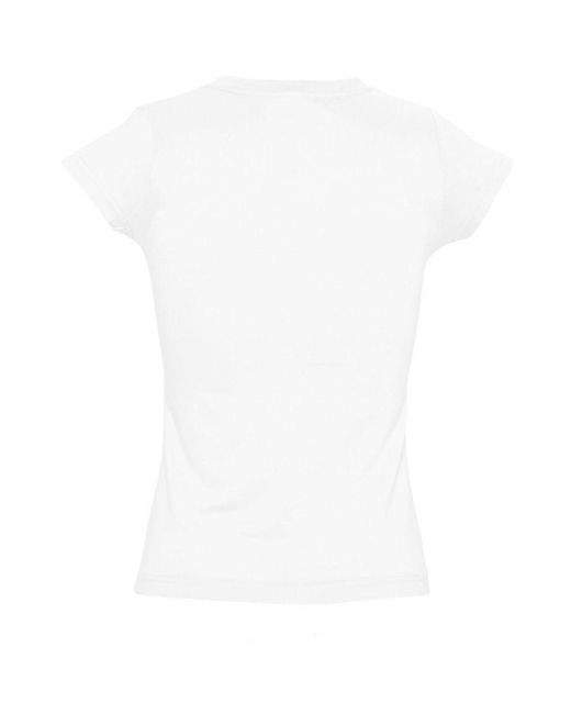 Sol's White Ladies Moon V Neck Short Sleeve T-Shirt Cotton