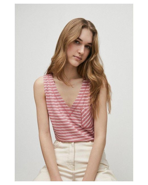 Warehouse Pink Striped Pique Pocket Vest
