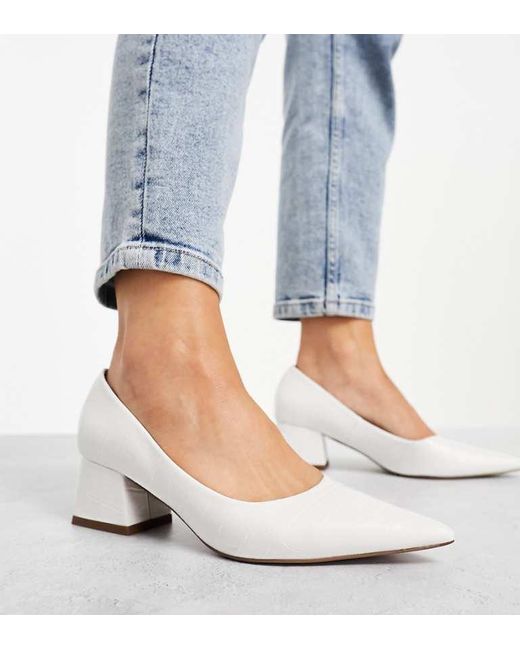 ASOS Blue Wide Fit Saint Block Mid Heeled Shoes
