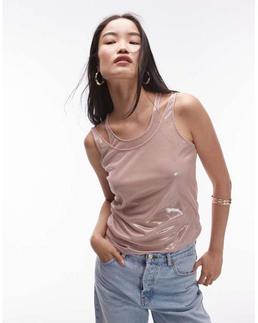 TOPSHOP Natural Double Layer Metallic Vest
