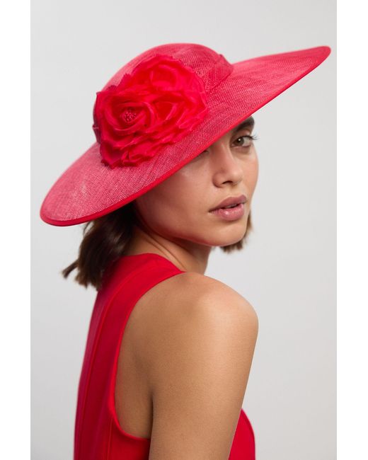 Karen Millen Red Grosgrain Trim Large Disc Flower Fascinator