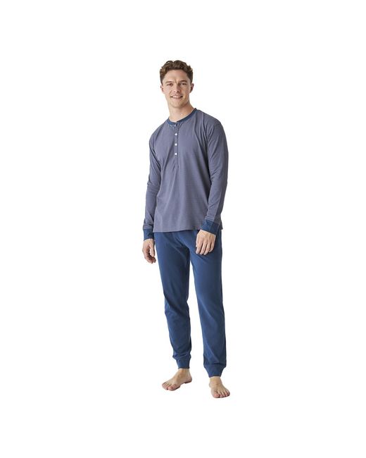J&j Brothers Blue Jjb12 Long Sleeve Round Neck Cotton Pajamas for men