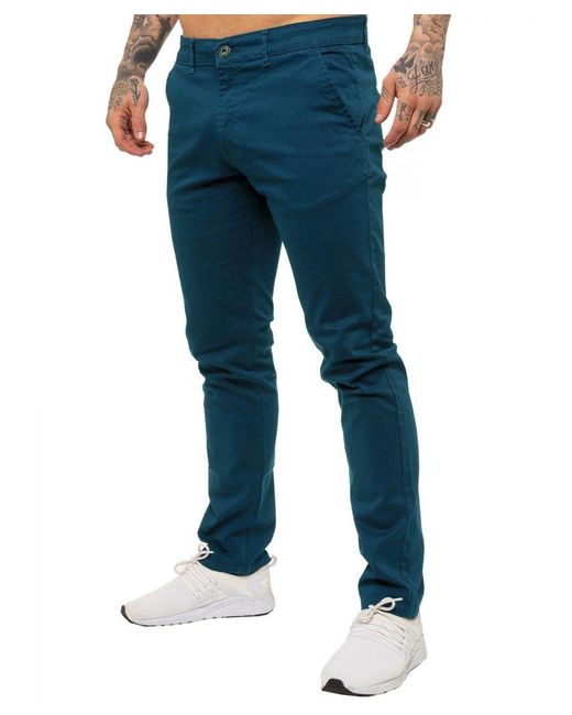 Enzo Blue Slim Fit Stretch Chinos for men