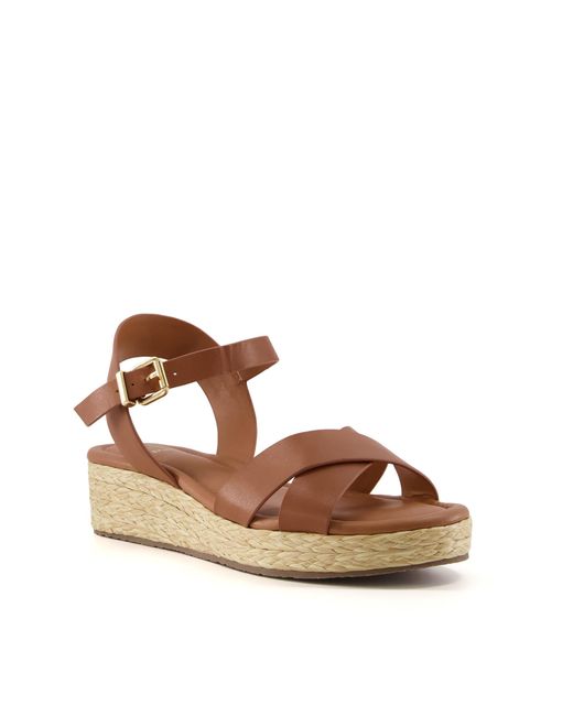 Dune Brown Ladies Wf Linnie Wide Fit Woven Flatform Sandals