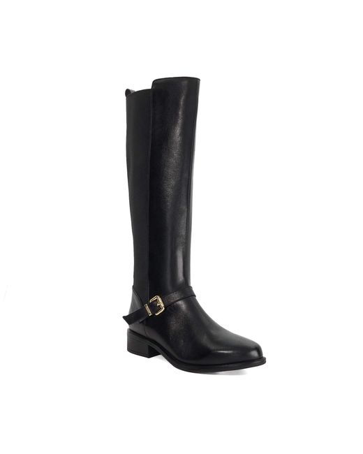 Dune Black Toon Buckle Detail Leather Knee High Boots