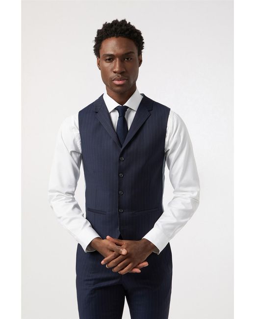 Alexandre Silver Label Blue Single Breasted Five Button V-Neck Tailored Suit Waistcoat for men